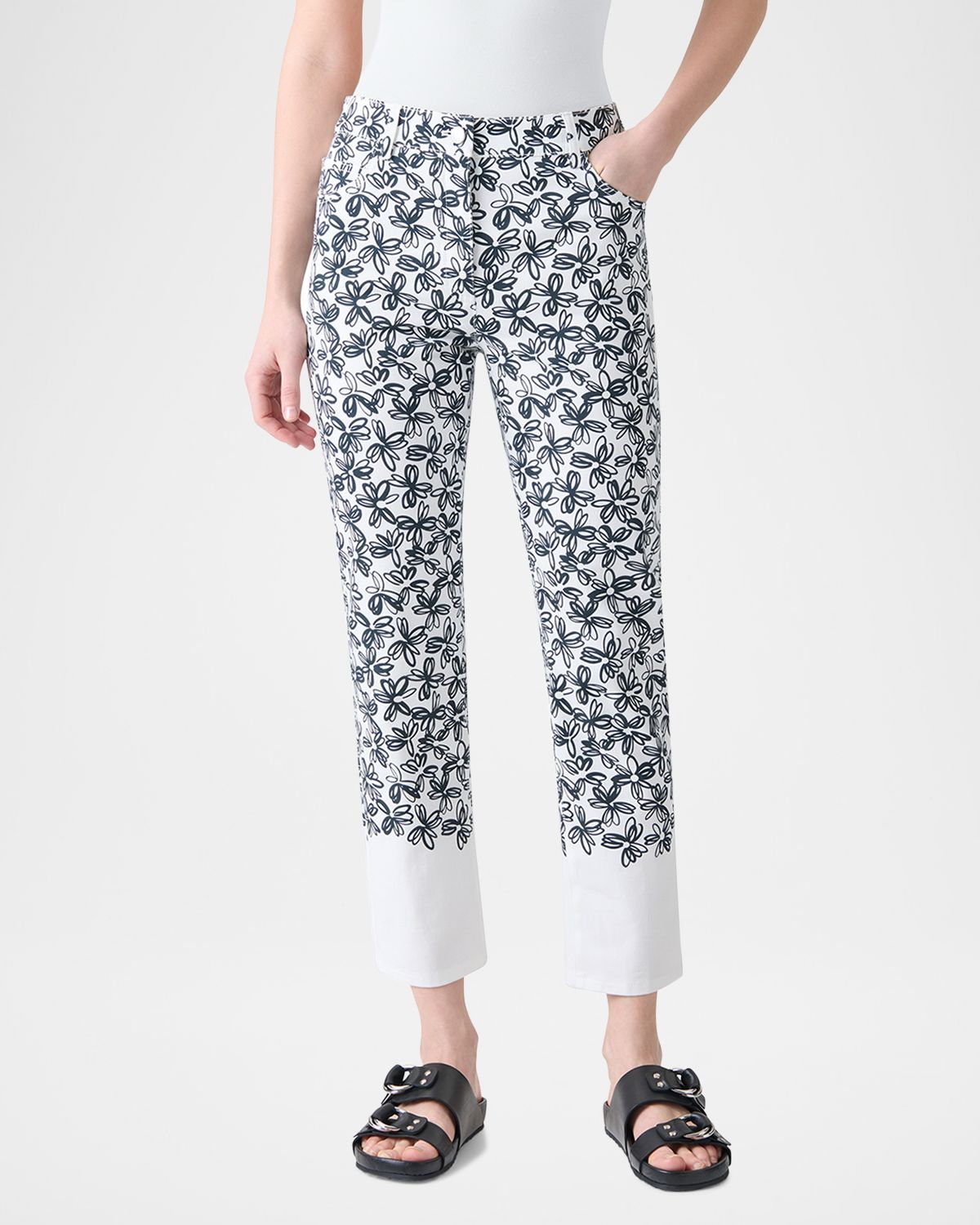 Akris punto Scribble Daisy Print Skinny-Leg Ankle Jeans