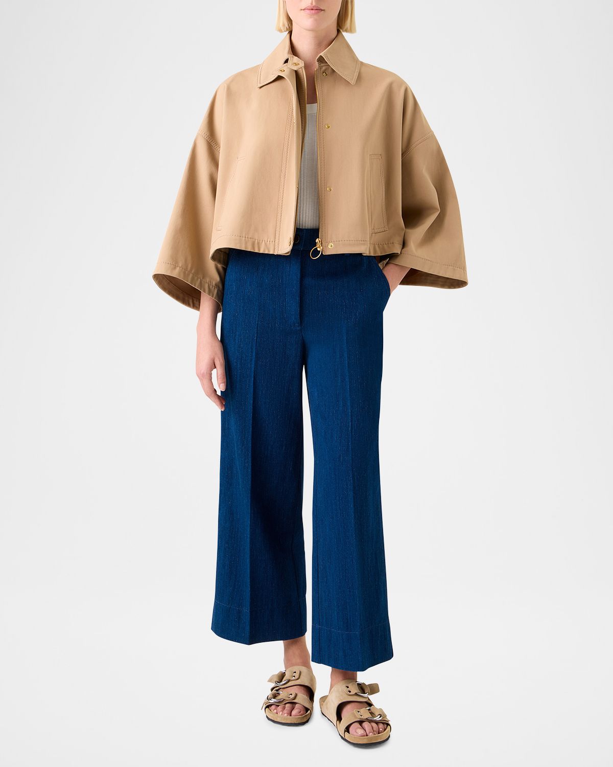 Akris punto Cotton Gabardine Cropped Coat