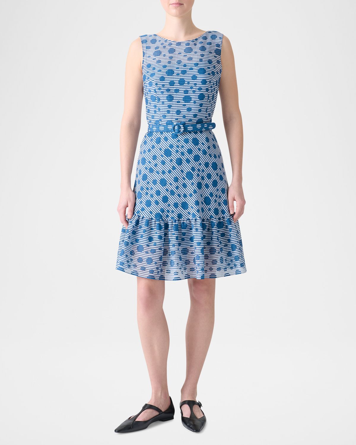 Akris punto Sleeveless Belted Dot-Seersucker Dress