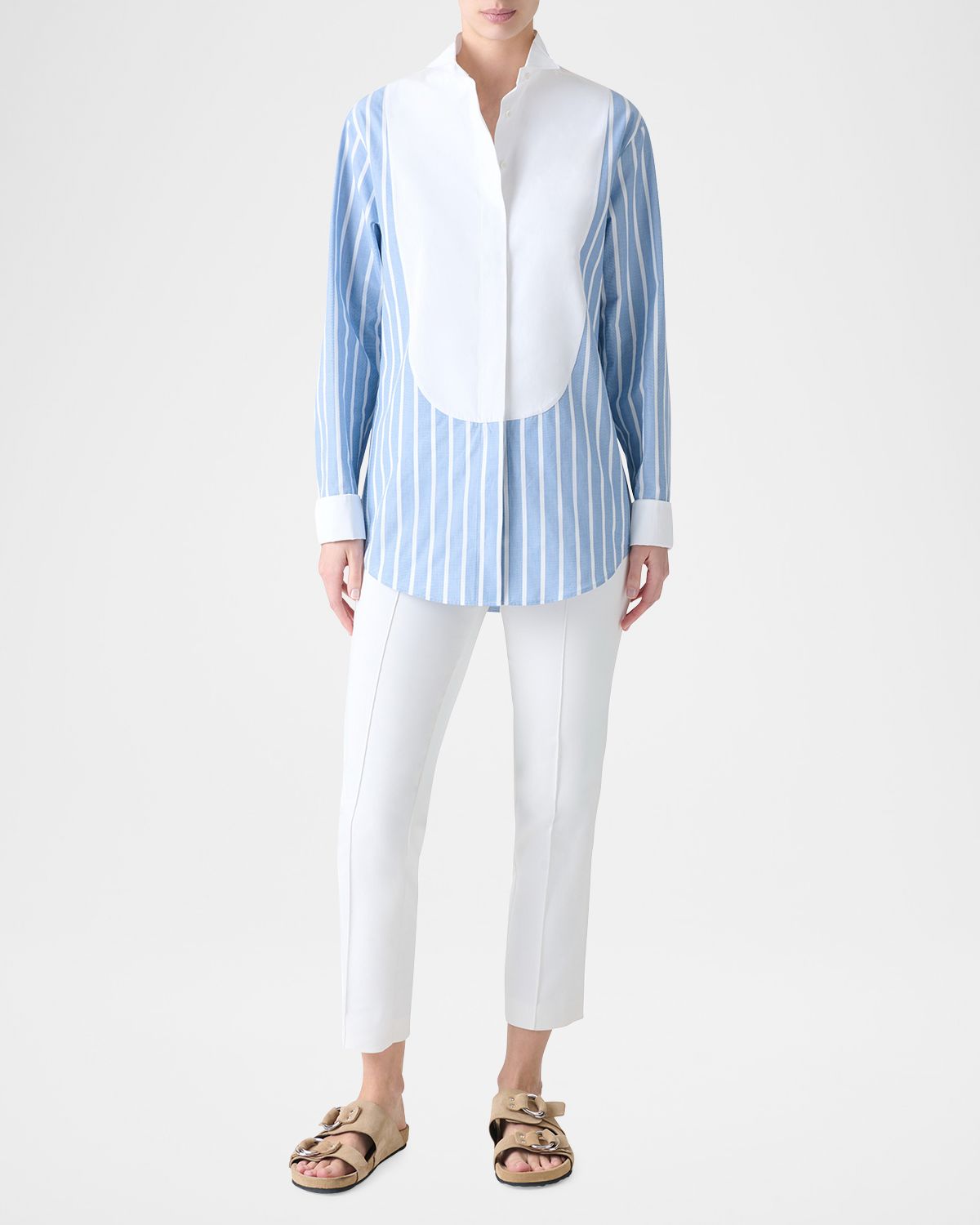 Akris punto Plastron Striped Cotton Fil-A-Fil Shirt
