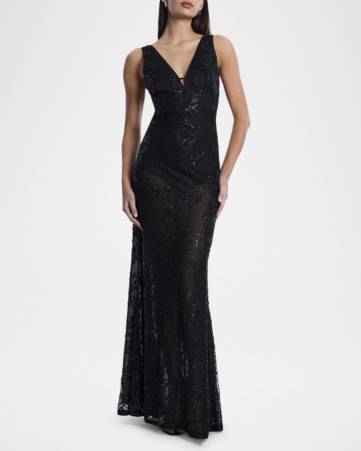 BCBGMAXAZRIA Sequin-Embellished Cutout Gown