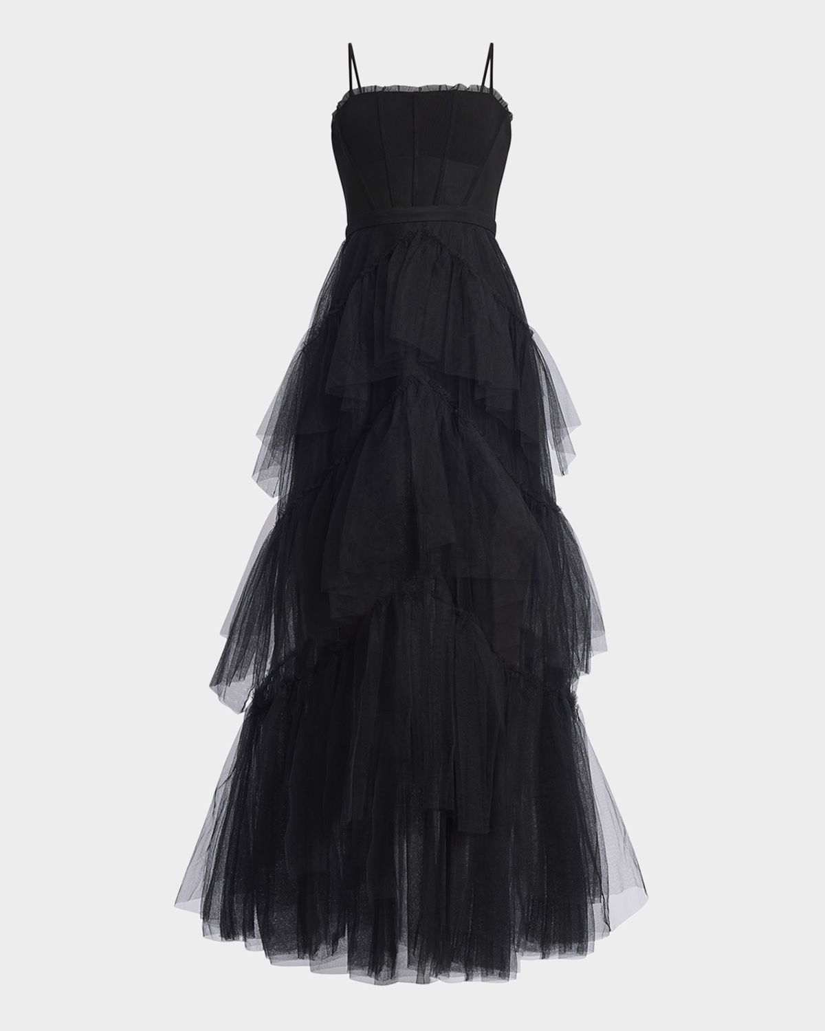 BCBGMAXAZRIA Oly Ruffle Tiered Corset Gown