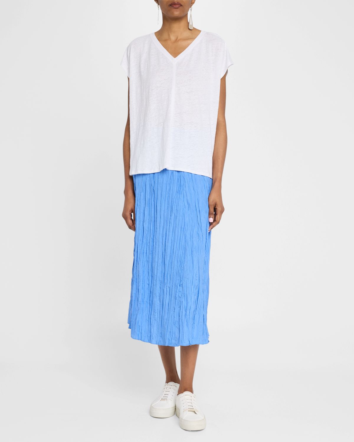 Eileen Fisher A-Line Crinkled Silk Maxi Skirt
