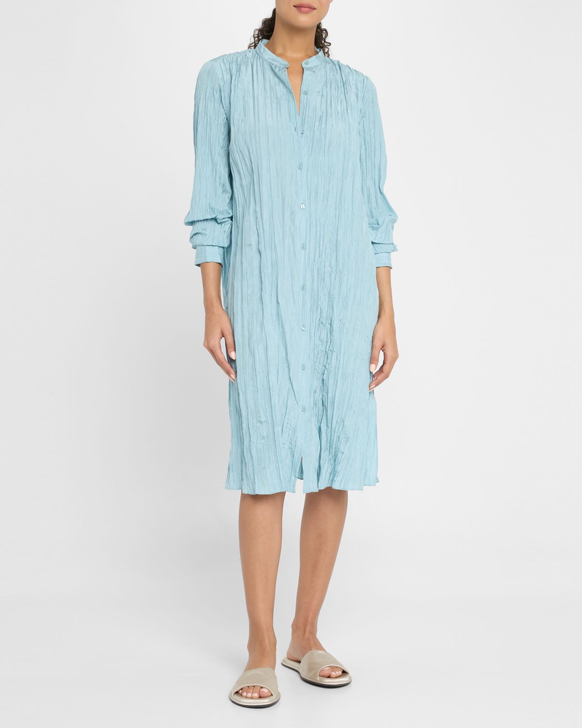 Eileen Fisher Crinkled Silk Midi Shirtdress