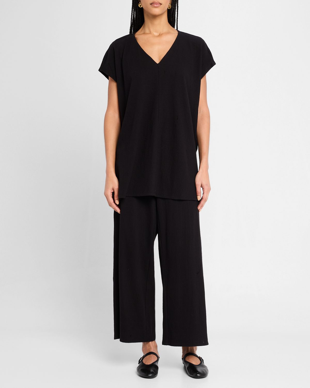 Eileen Fisher Cropped Wide-Leg Crinkled Jersey Pants