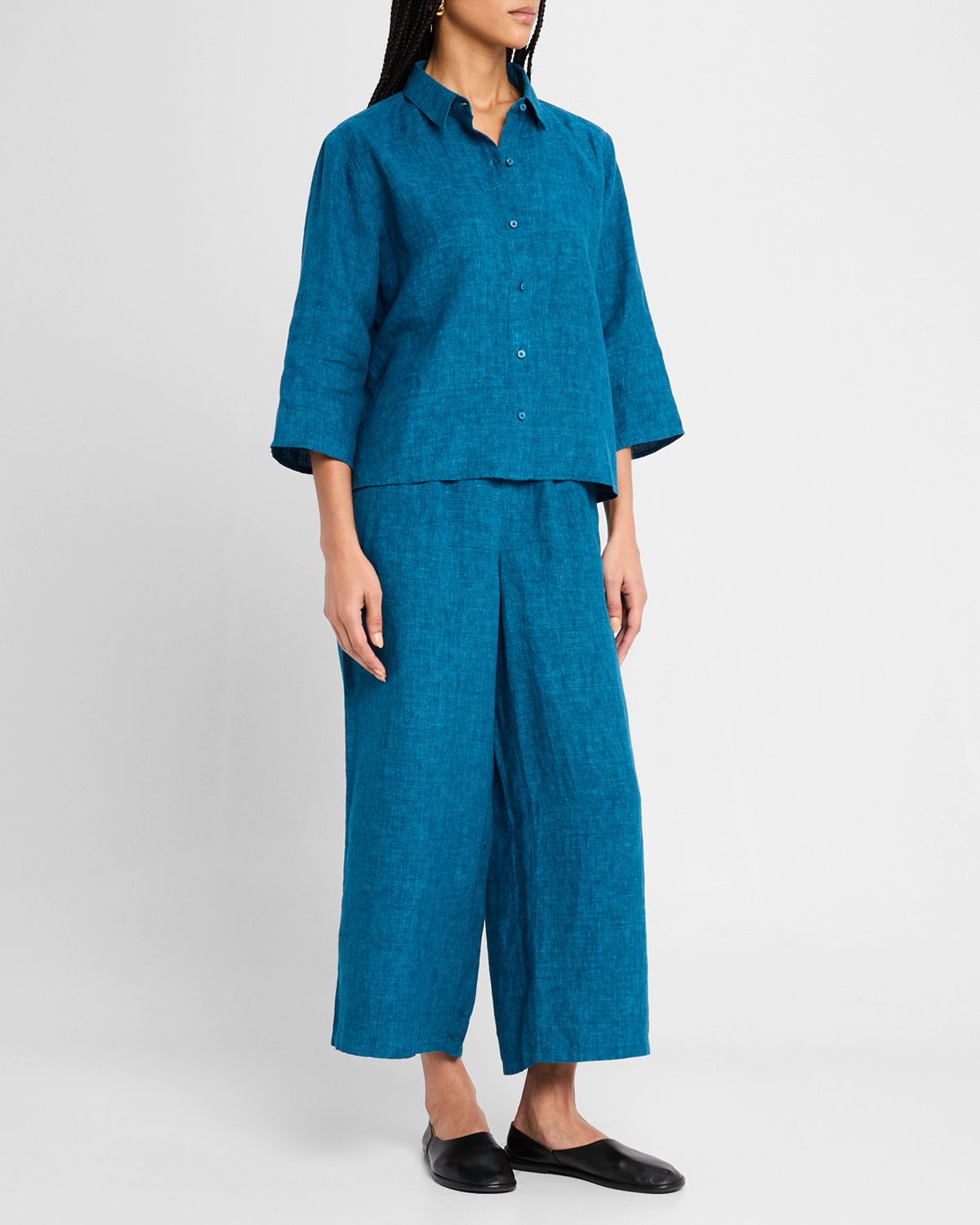 Eileen Fisher Cropped Wide-Leg Organic Linen Pants