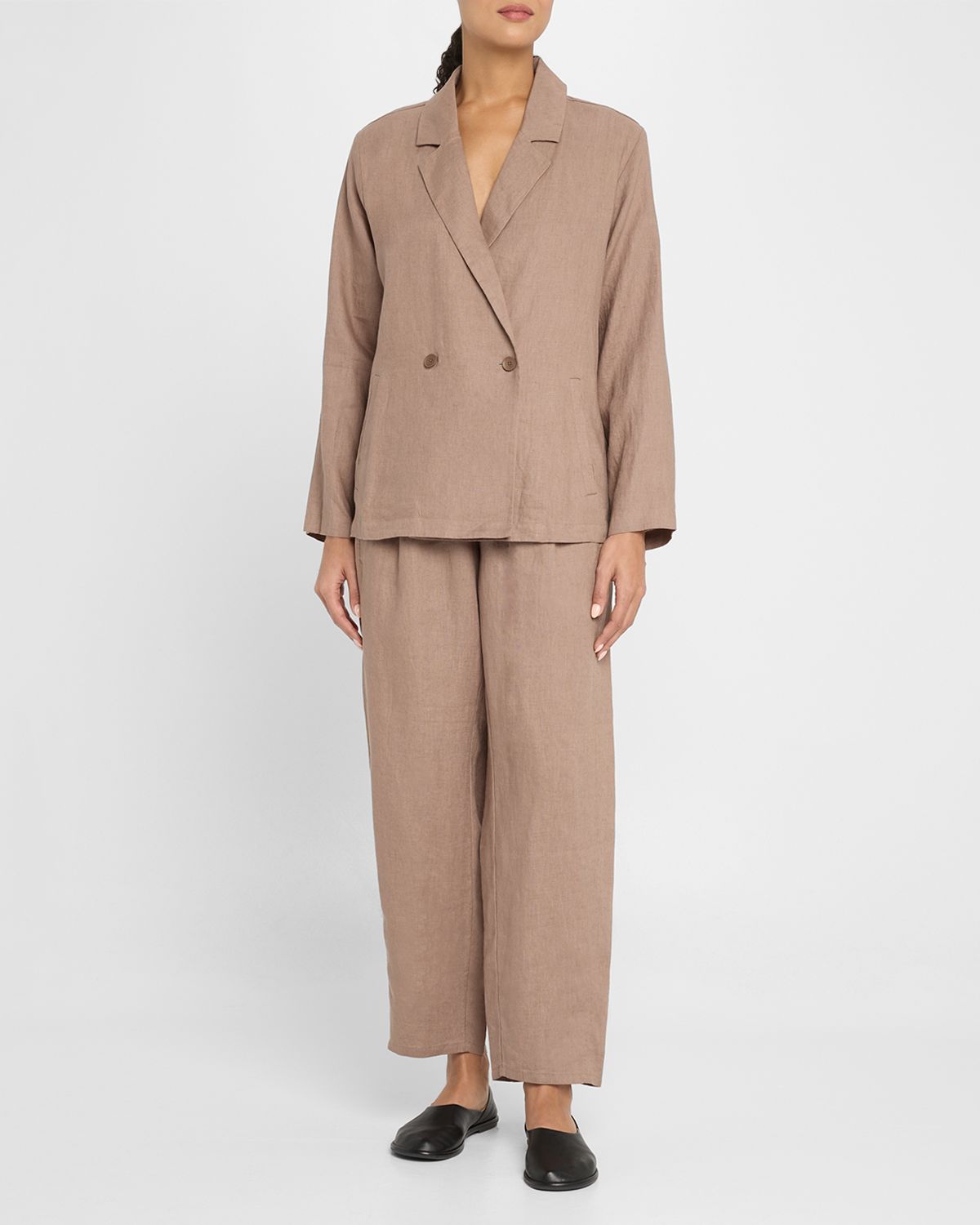 Eileen Fisher Double-Breasted Organic Linen Blazer