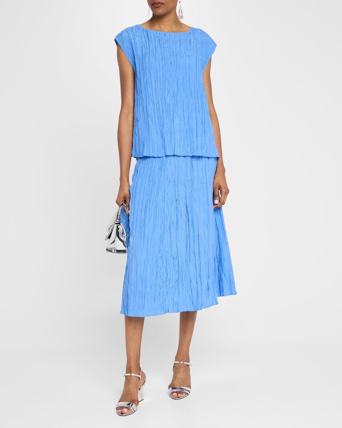 Eileen Fisher Scoop-Neck Crushed Silk Top