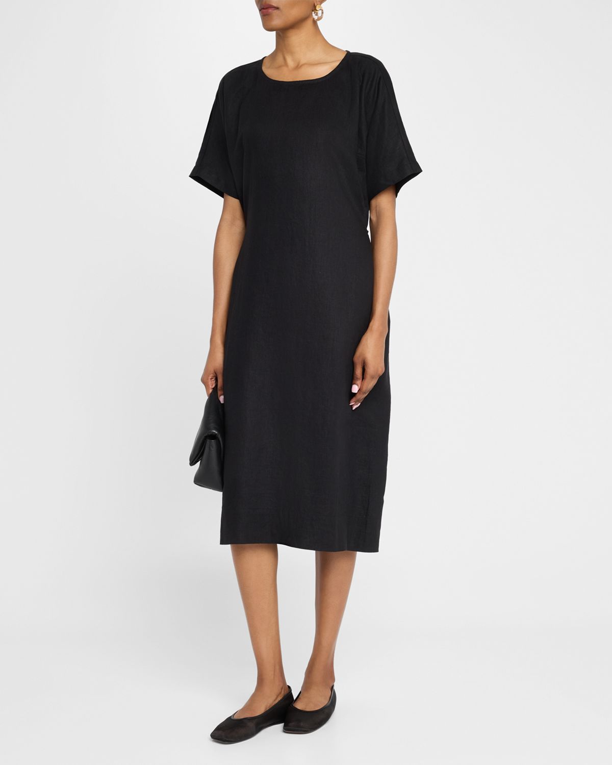 Eileen Fisher Tie-Back Organic Linen Midi Dress