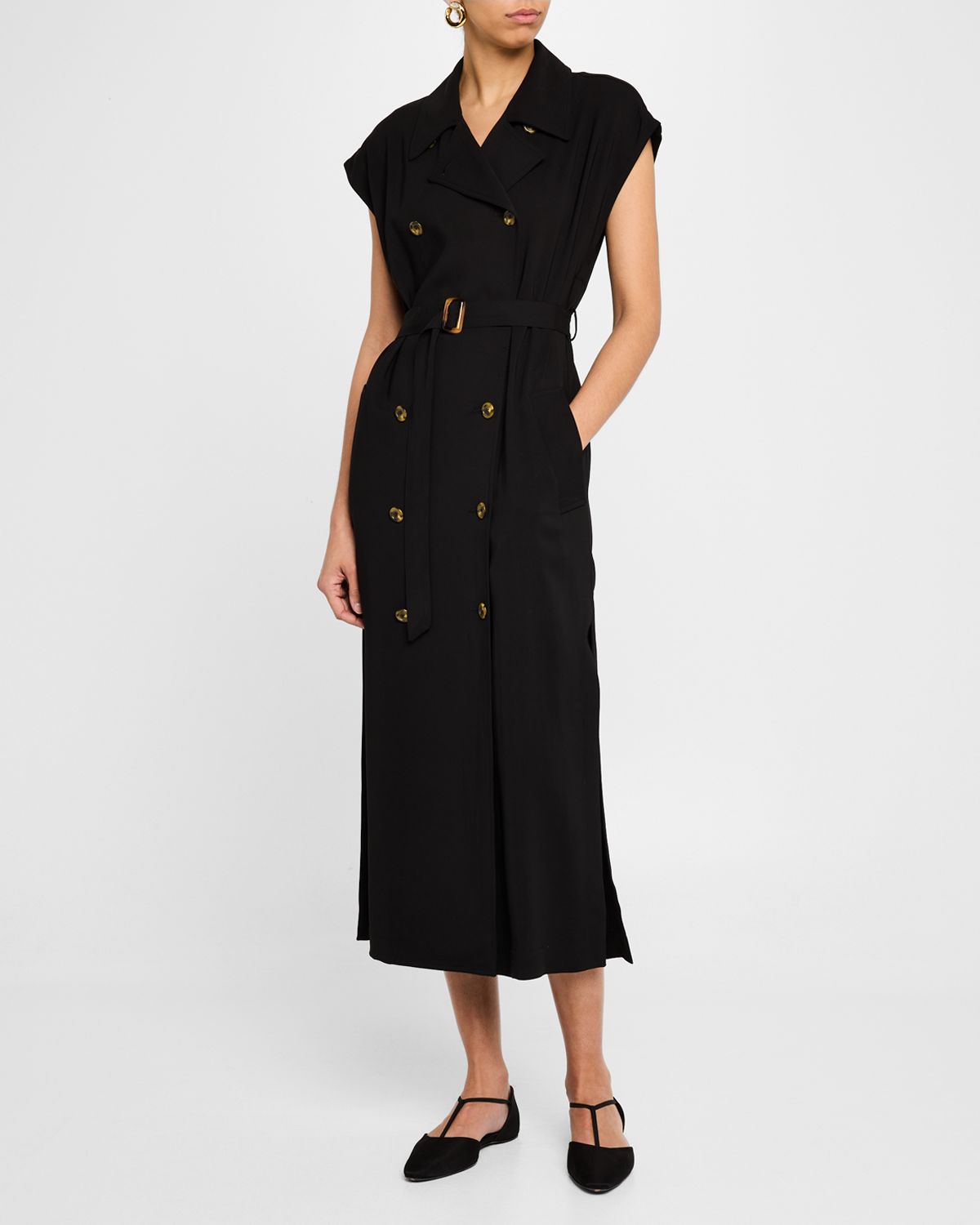 ARGENT Double-Breasted Stretch Crepe Trench Dress