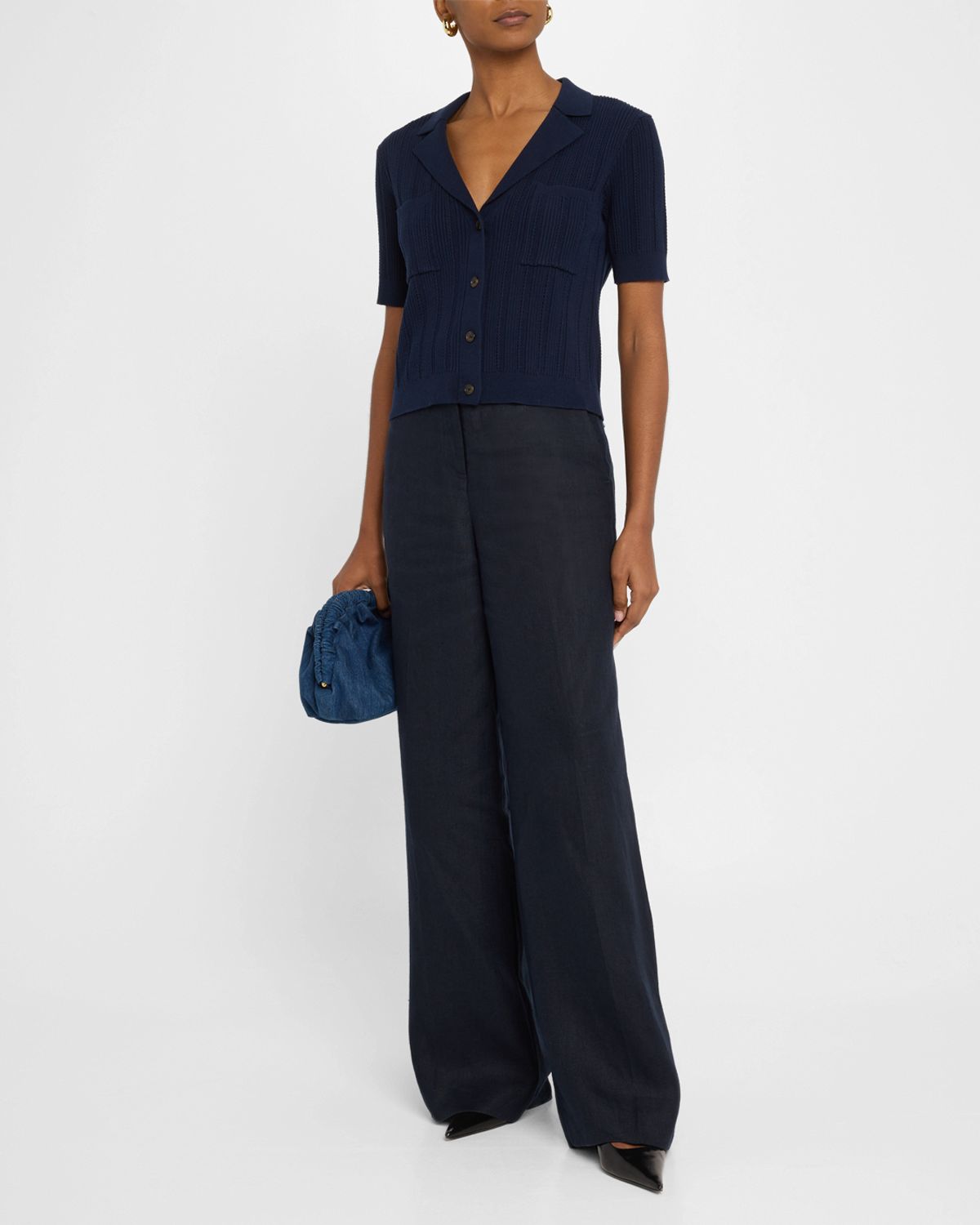 ARGENT Pointelle & Ribbed Knit Top