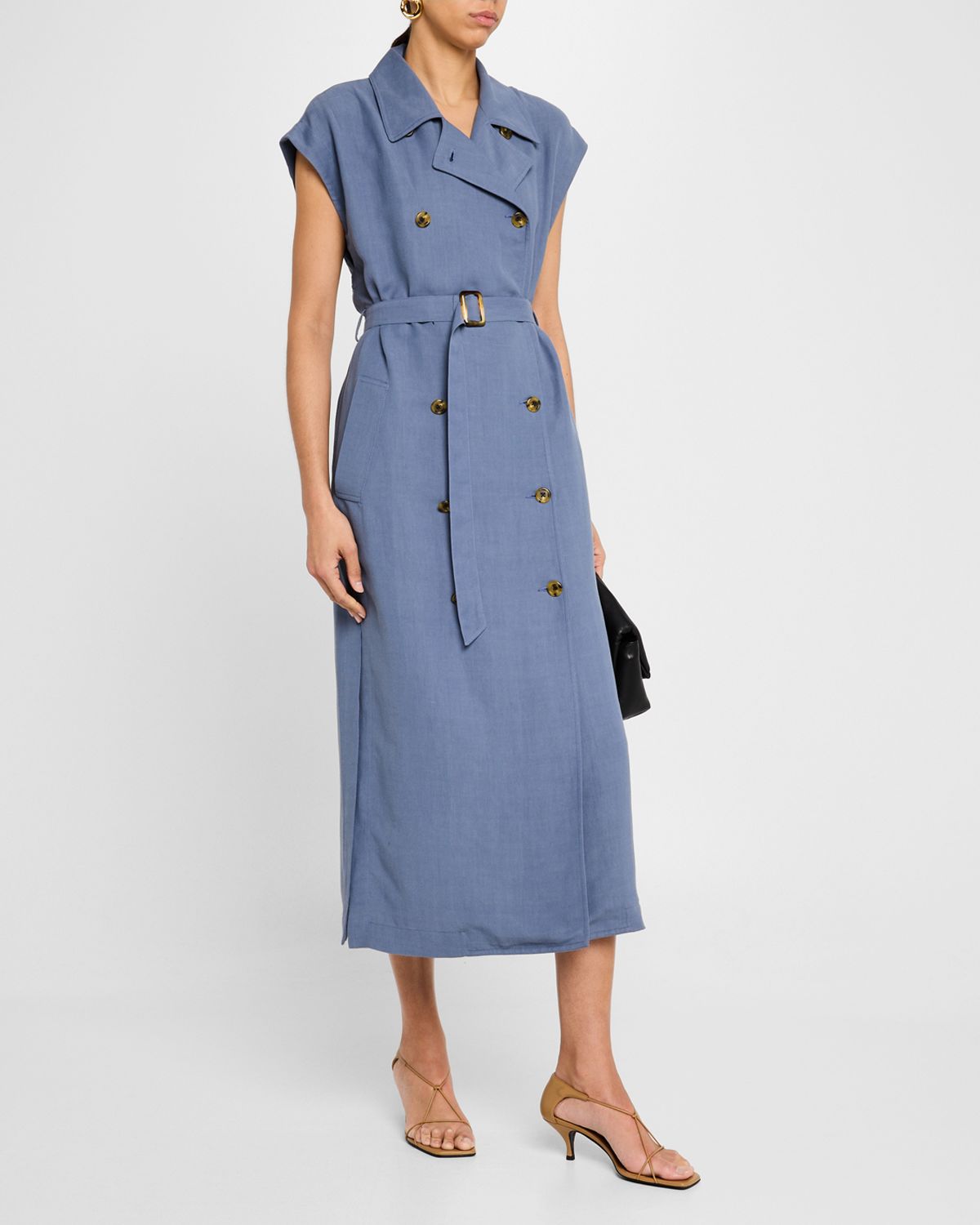 ARGENT Double-Breasted Twill Trench Midi Dress