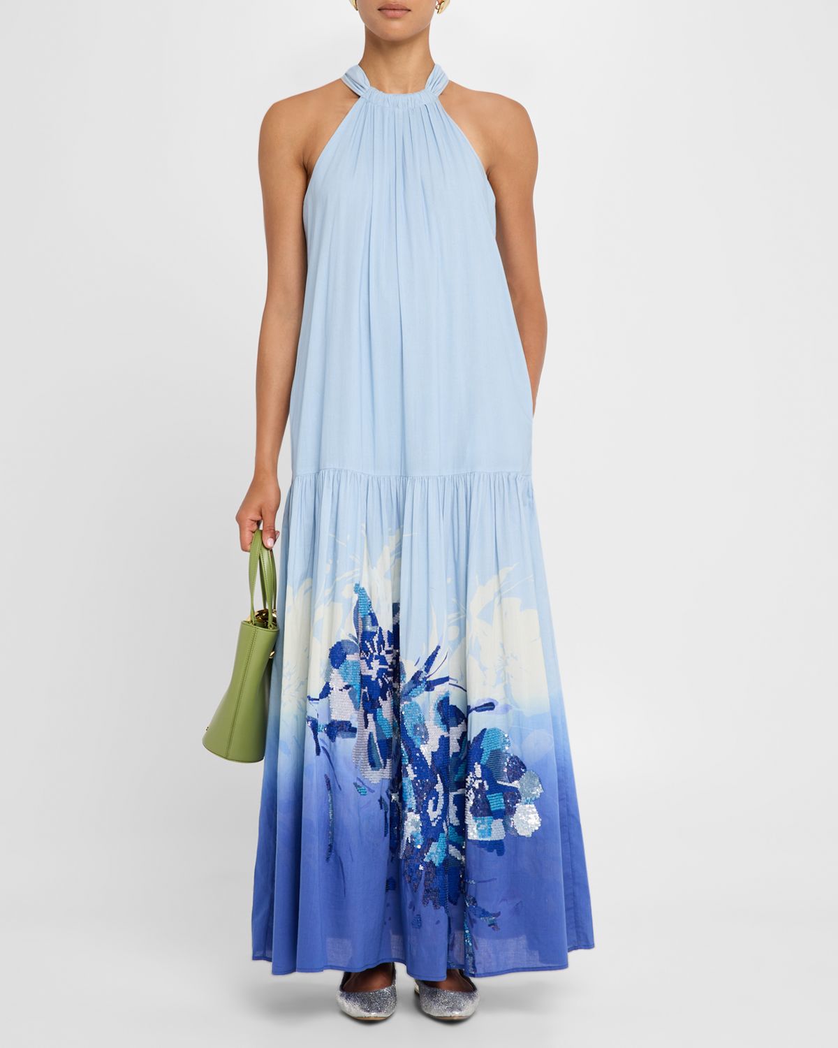 Kobi Halperin Daelia Sequin Floral-Print Halter Maxi Dress