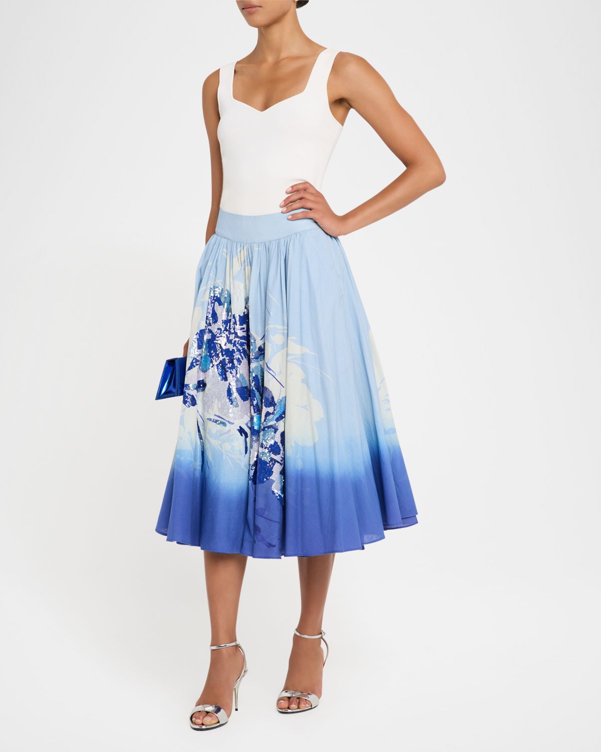 Kobi Halperin Selwyn Ombre Sequin Floral-Print Midi Skirt