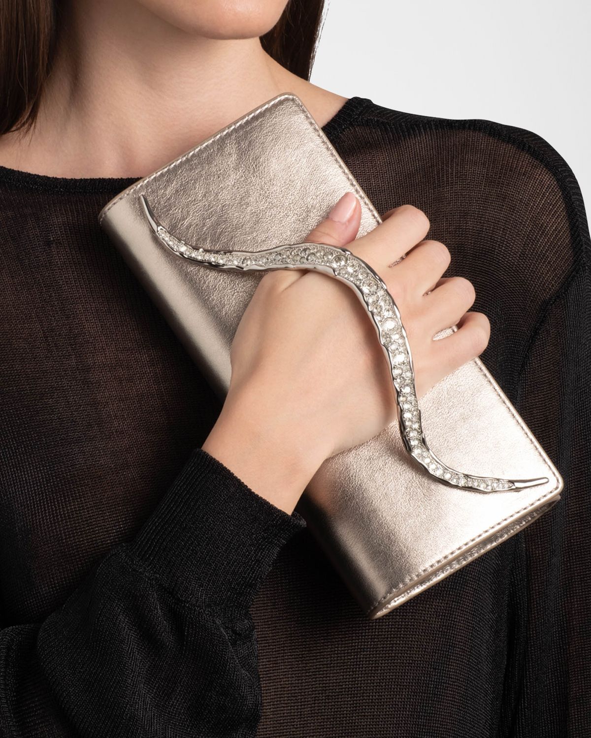 Alexis Bittar Crystal Curve Metallic Leather Clutch Bag