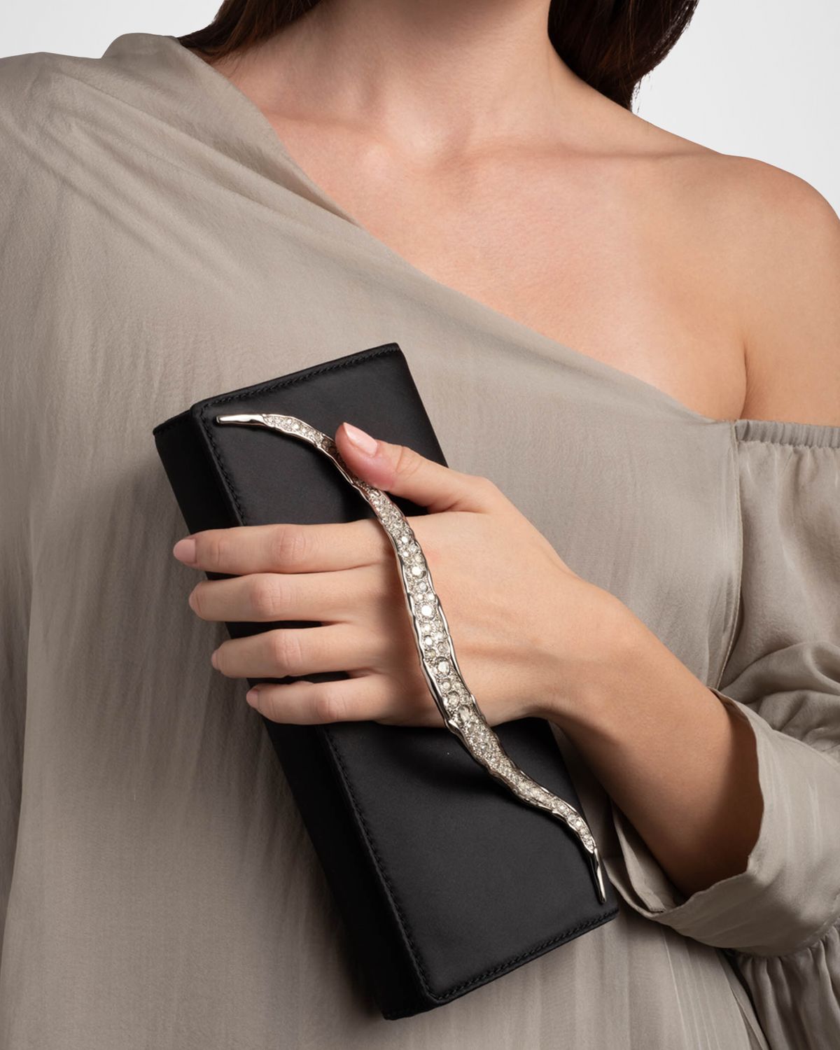 Alexis Bittar Crystal Curve Recycled Satin Clutch Bag