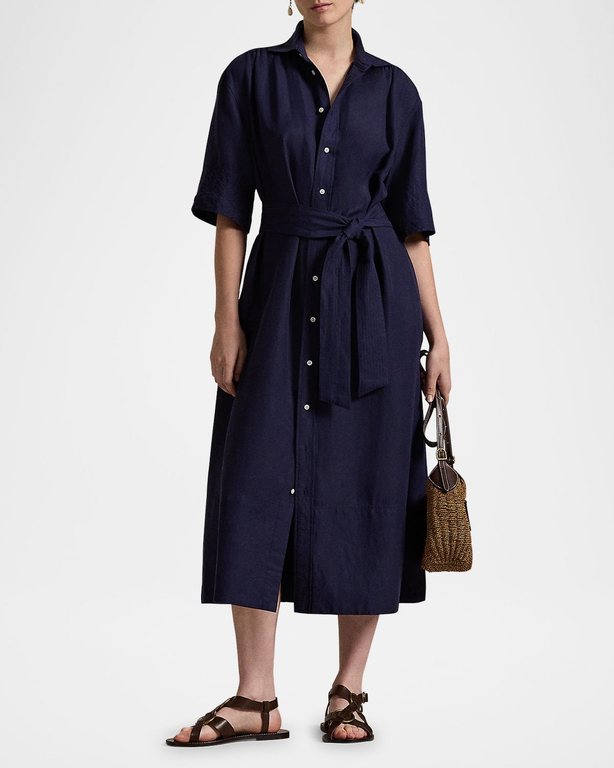 Polo Ralph Lauren Belted Silk-Blend Shirtdress