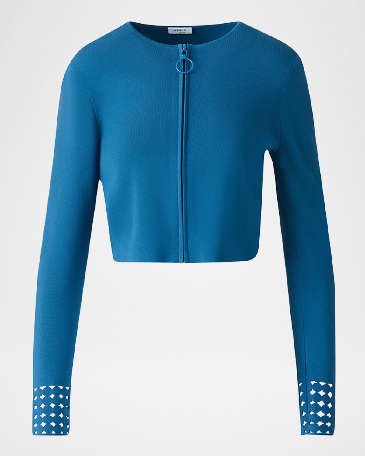 Akris punto Dot Lace-Cuff Knit Crop Zip Cardigan