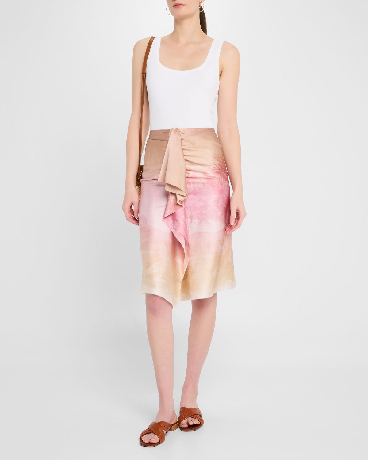 Pierre-Louis Mascia Ombre Landscape-Print Draped Skirt
