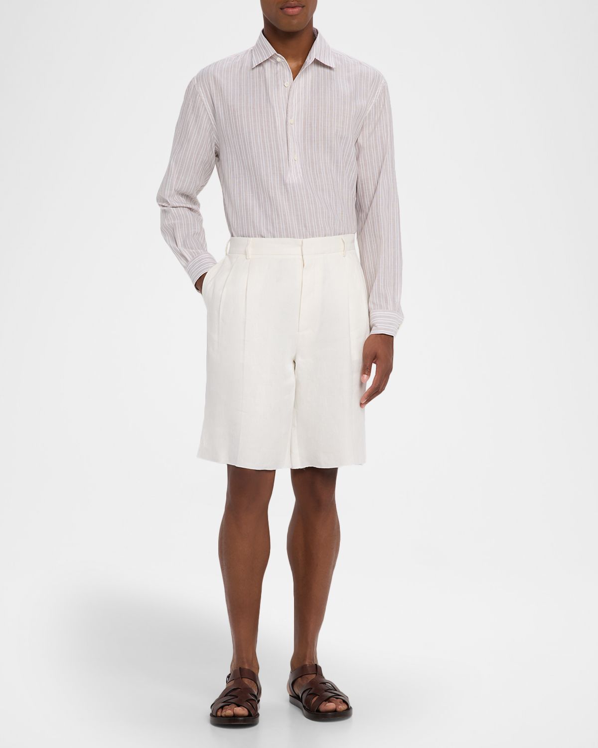 Loro Piana Men's Raffaele Cotton and Linen Stripe Sport Shirt