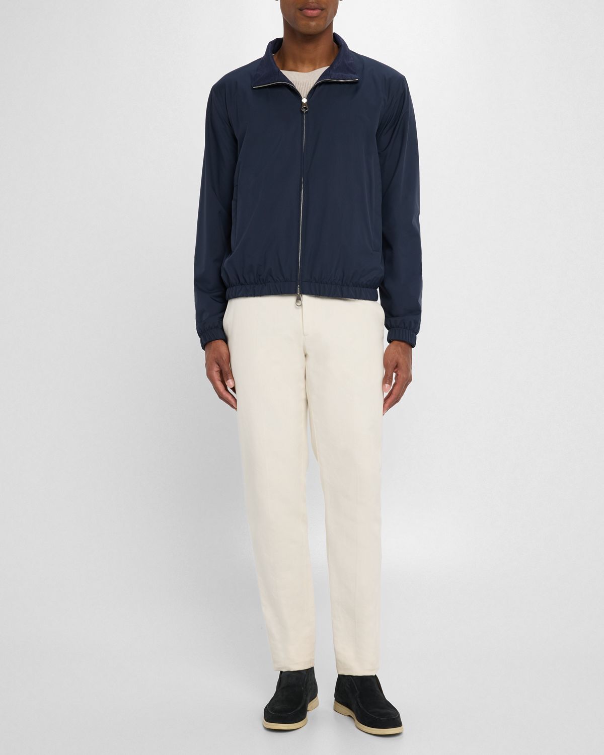 Loro Piana Men 's Wind Jersey and Linen Bomber Jacket