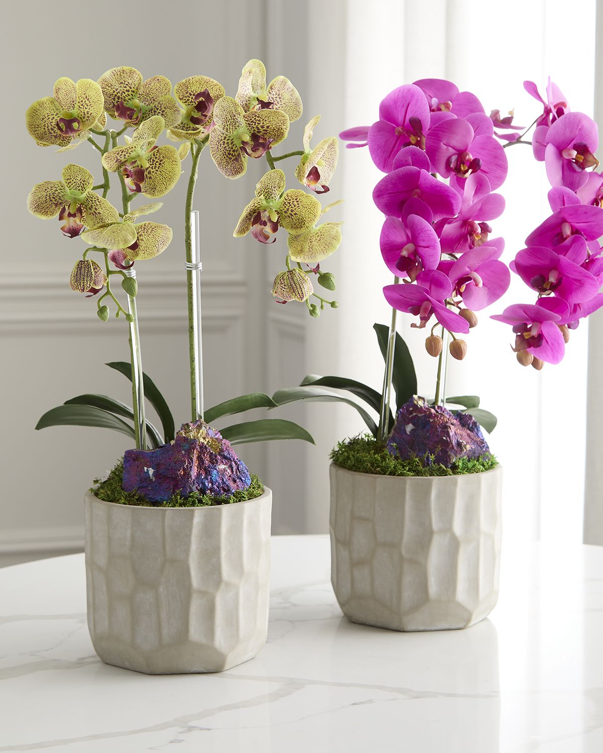 T & C Floral Company Double Orchid with Peacock Ore 22" Faux Floral Arrangement in Concrete Pot | Thumbnail 8