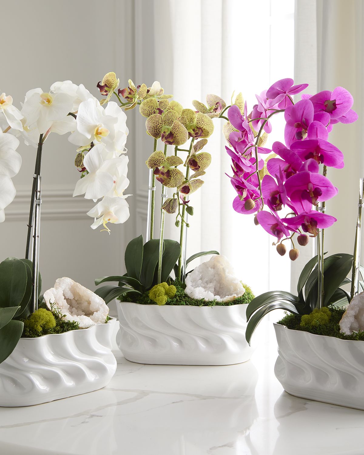 T & C Floral Company Triple Orchid with Quartz 23" Faux Floral Arrangement in Ripple Vase | Thumbnail 5 T & C Floral Company Triple Orchid with Quartz 23" Faux Floral Arrangement in Ripple Vase | Thumbnail 5