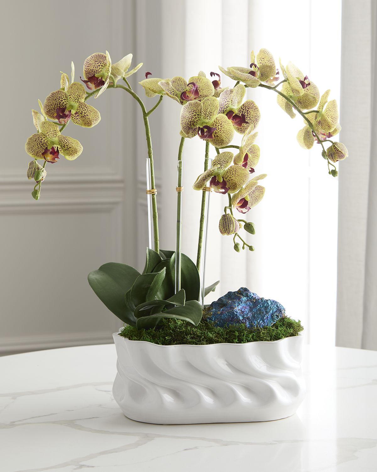 T & C Floral Company Triple Orchids with Peacock Ore 23" Faux Floral Arrangement in Ripple Vase | Thumbnail 6 T & C Floral Company Triple Orchids with Peacock Ore 23" Faux Floral Arrangement in Ripple Vase | Thumbnail 6