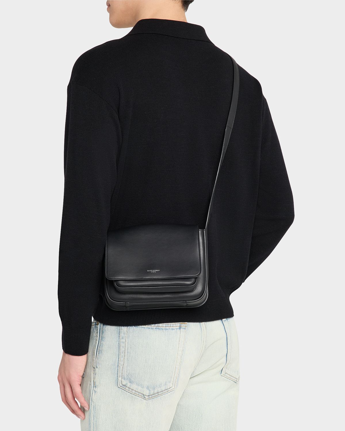Saint Laurent Men 's Leather Messenger Bag