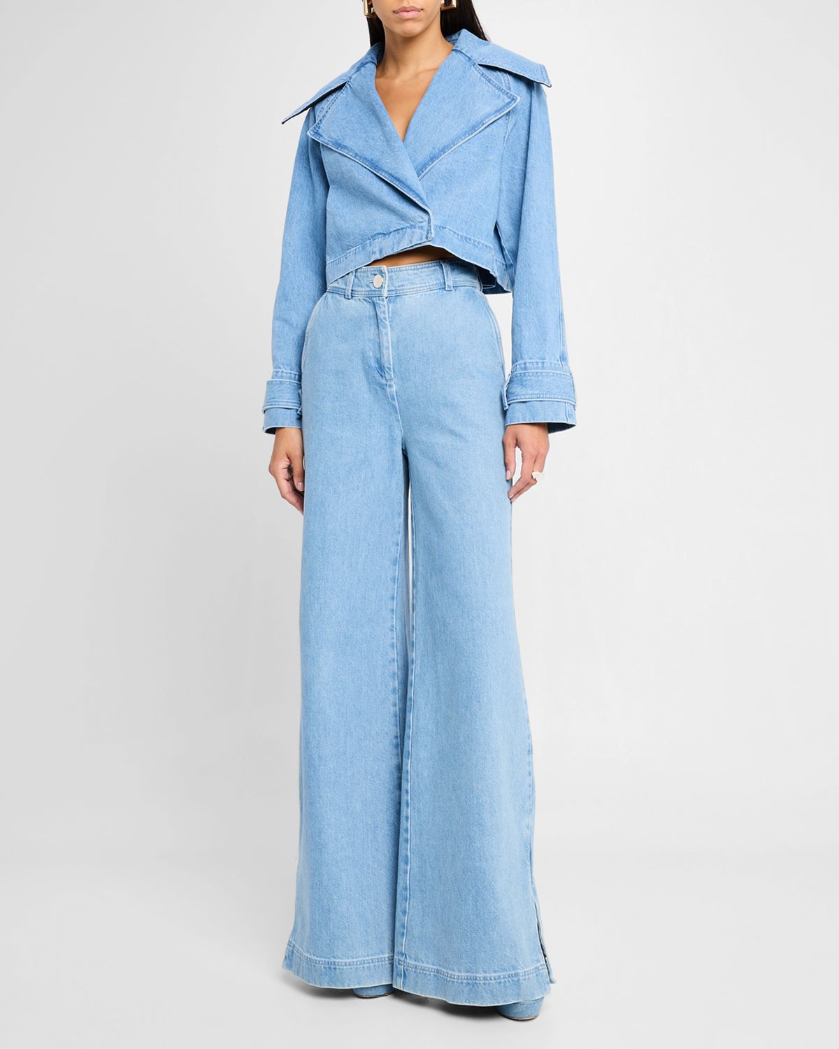 Toccin Eileen Wide-Leg Denim Pants with Slits