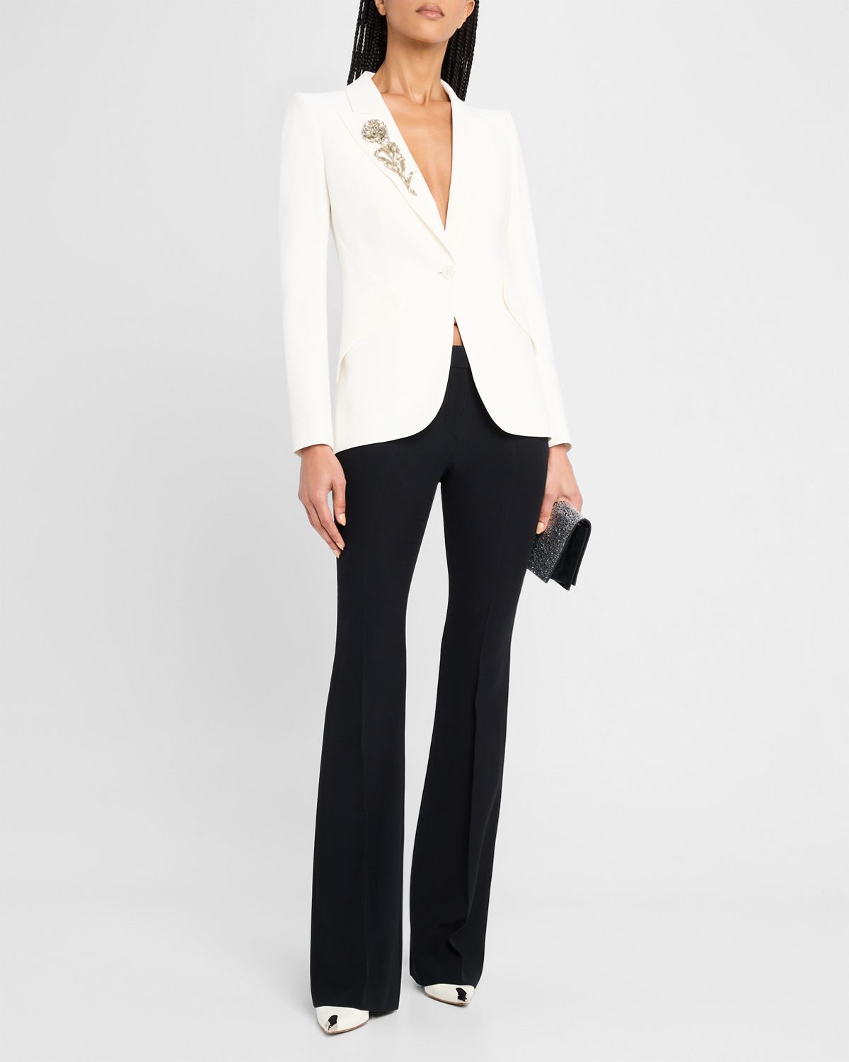 McQueen Crystal Rose Embroidered Single-Breasted Blazer