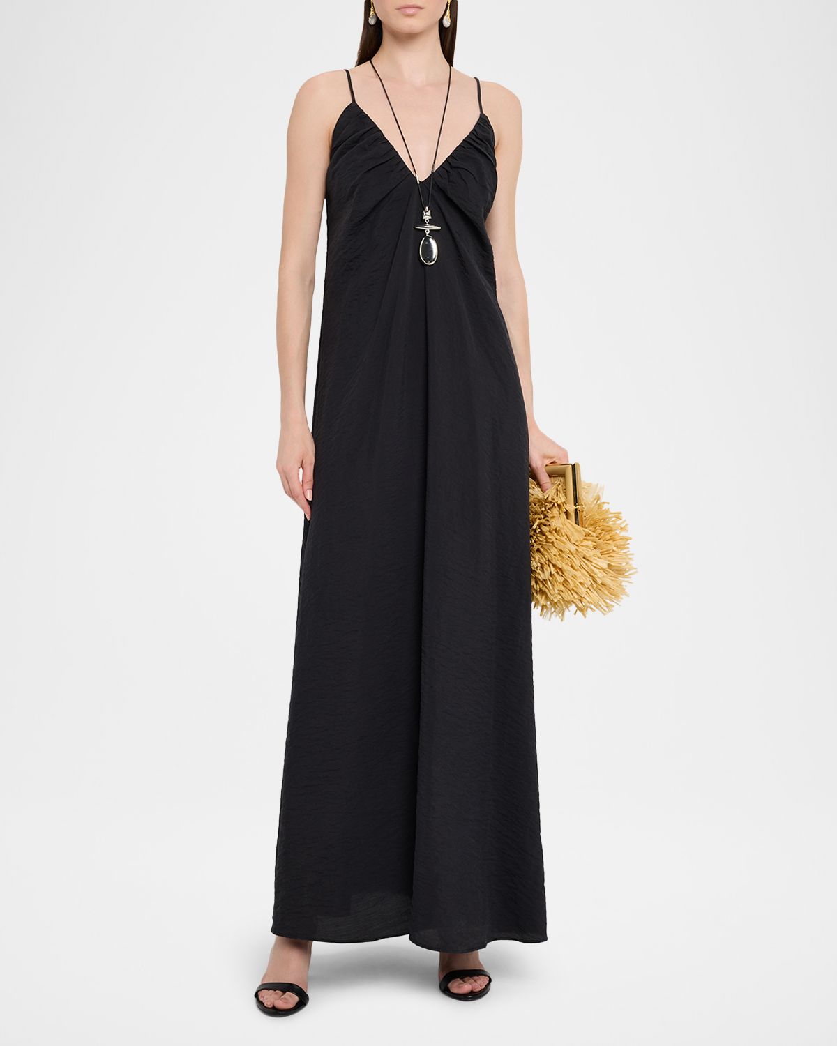 Les Coyotes De Paris Hammered Silk V-Neck Strappy Dress