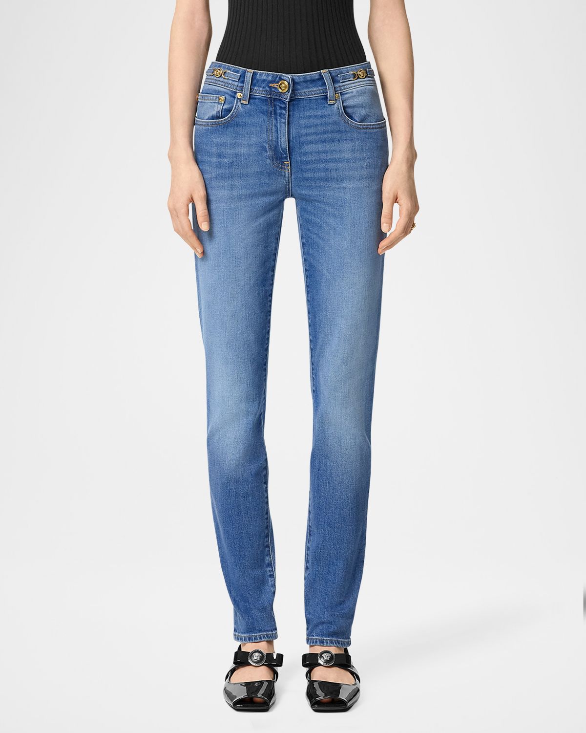 Versace Stone-Washed Denim Skinny-Leg Pants