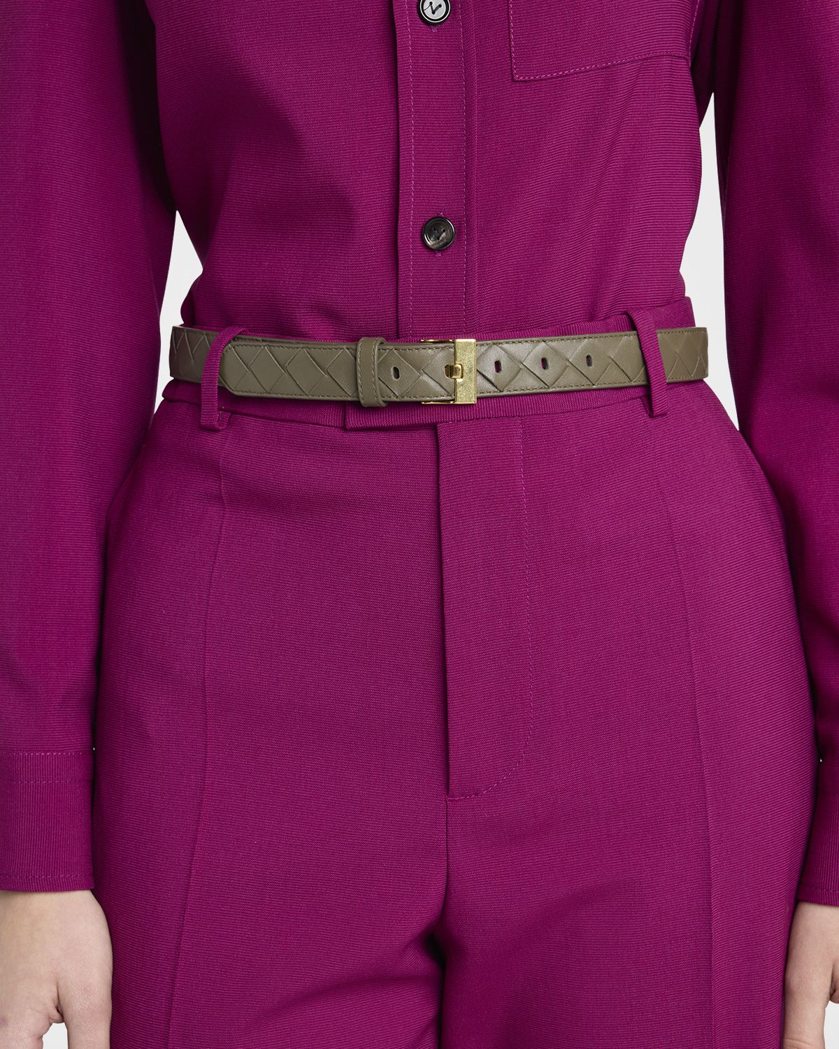 Bottega Veneta Watch-Buckle Intrecciato Leather Belt