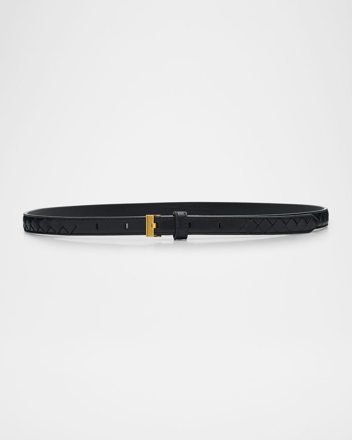 Bottega Veneta Watch-Buckle Intrecciato Skinny Leather Belt