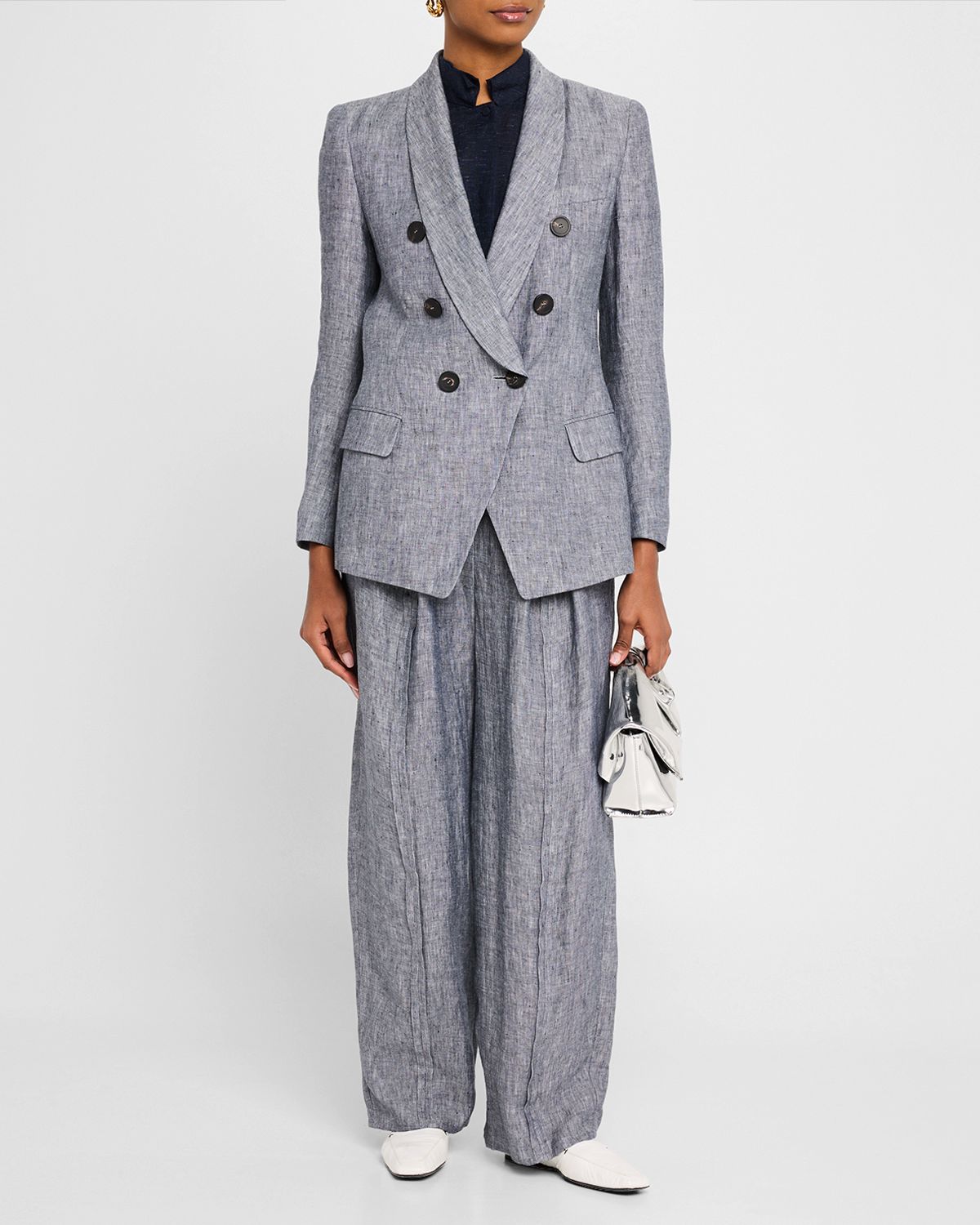 Emporio Armani Double-Breasted Linen Chambray Blazer