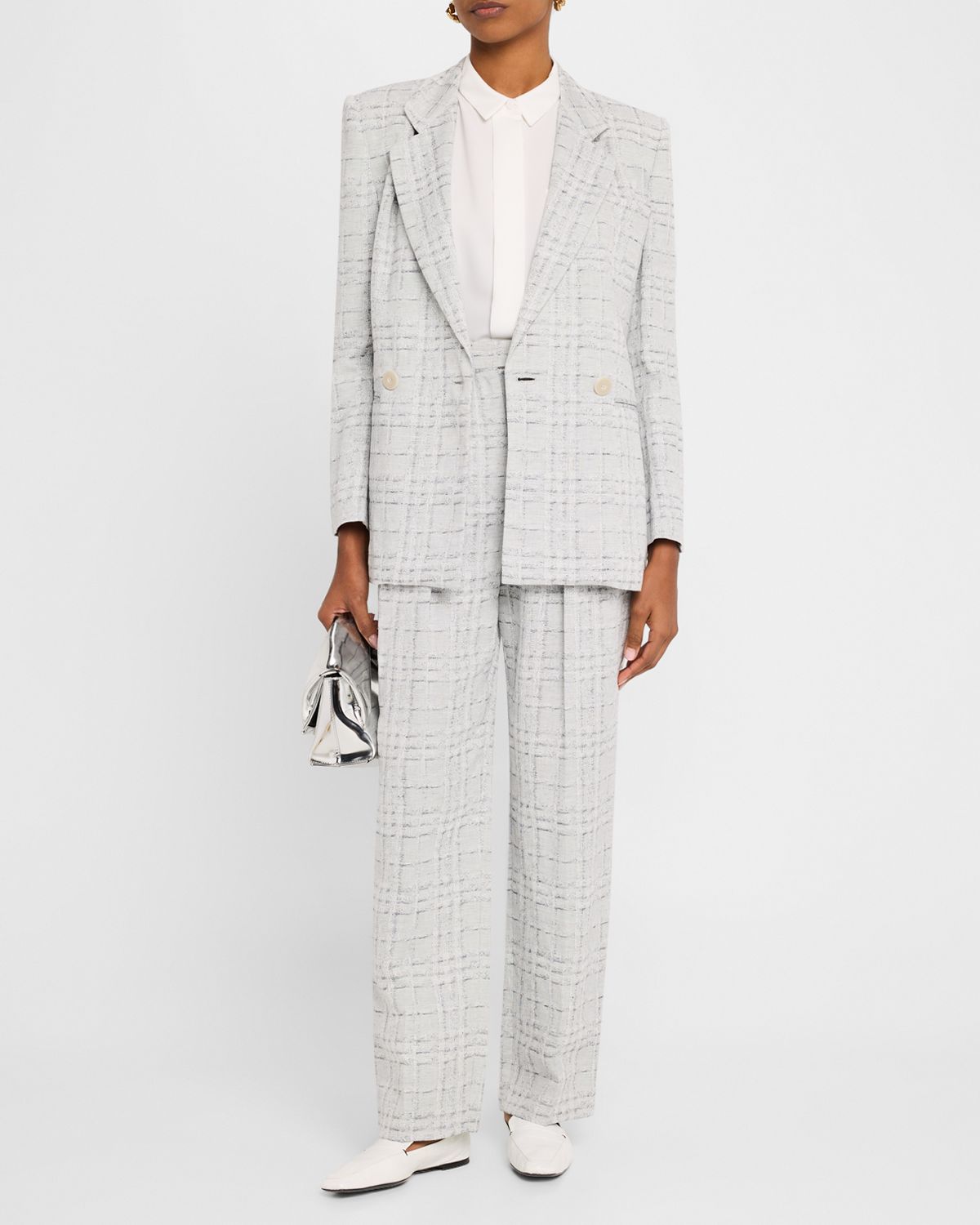 Emporio Armani Pleated Check Cotton-Linen Trousers