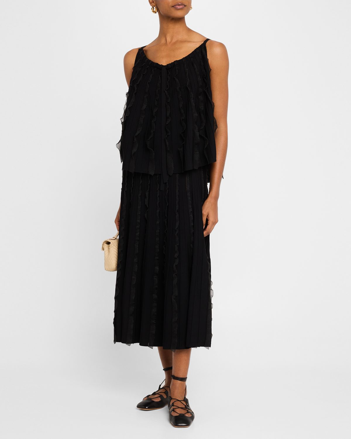 Emporio Armani Ribbed Ruffle-Trim Maxi Skirt