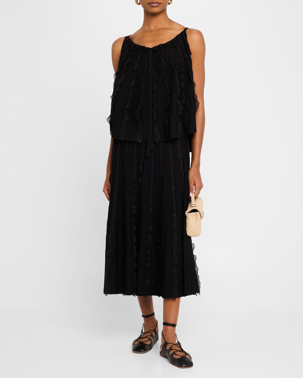 Emporio Armani Ribbed Ruffle-Trim Halter Tank