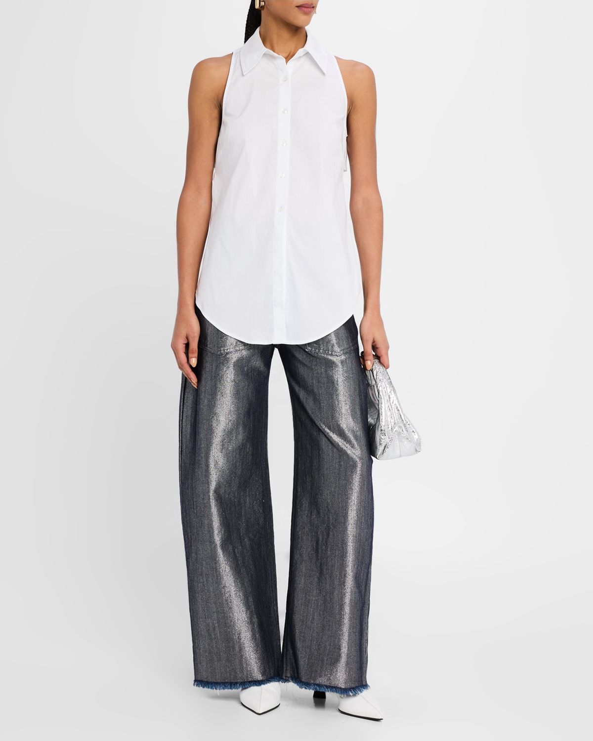 SIMONMILLER Loch Sleeveless Poplin Button-Front Shirt