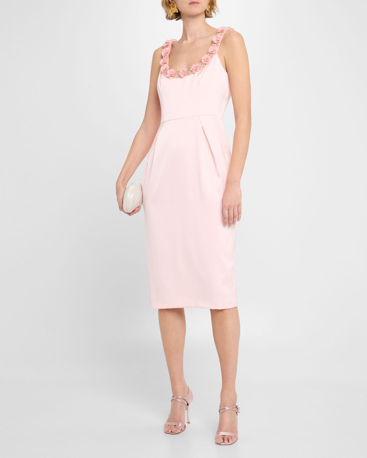 Aidan Mattox Bodycon Beaded Floral Applique Midi Dress