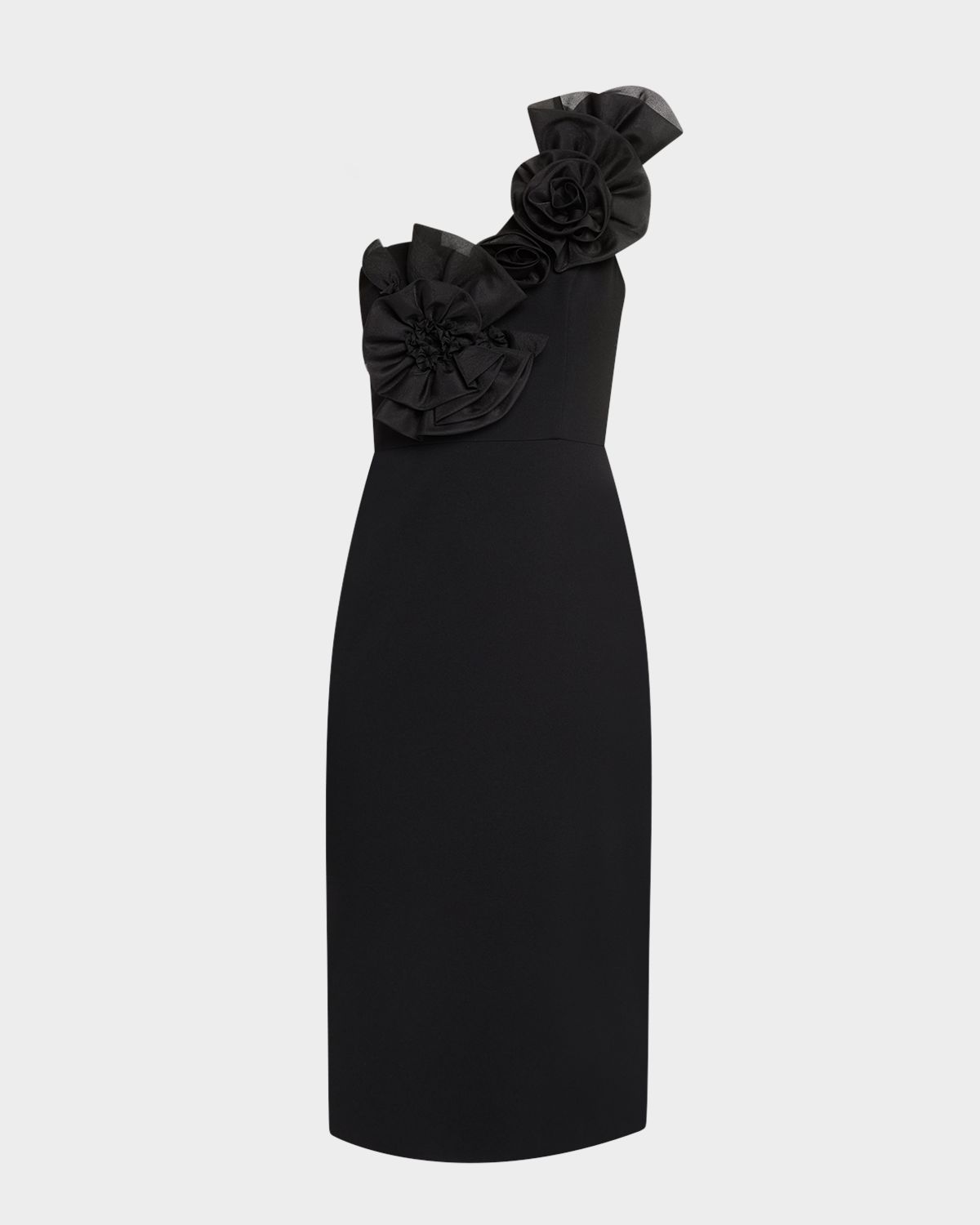 Aidan Mattox One-Shoulder Floral Applique Crepe Midi Dress