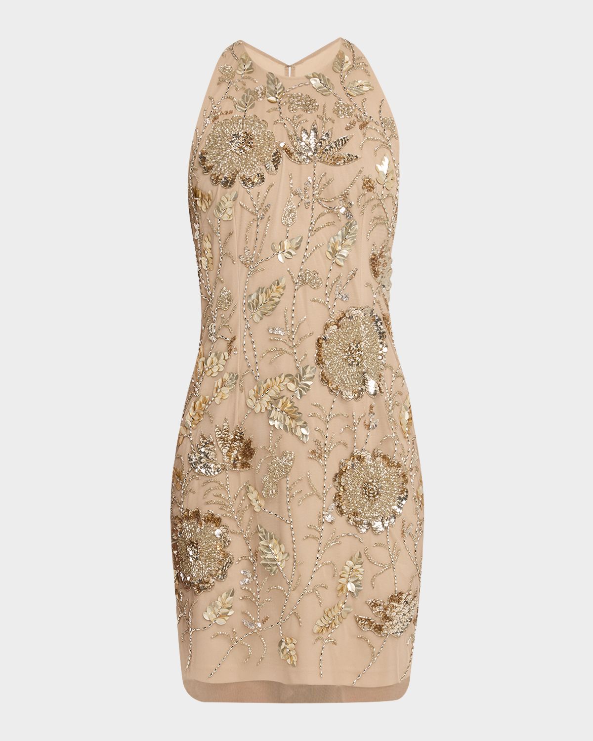 Aidan Mattox Floral Bead & Sequin Halter Mini Dress