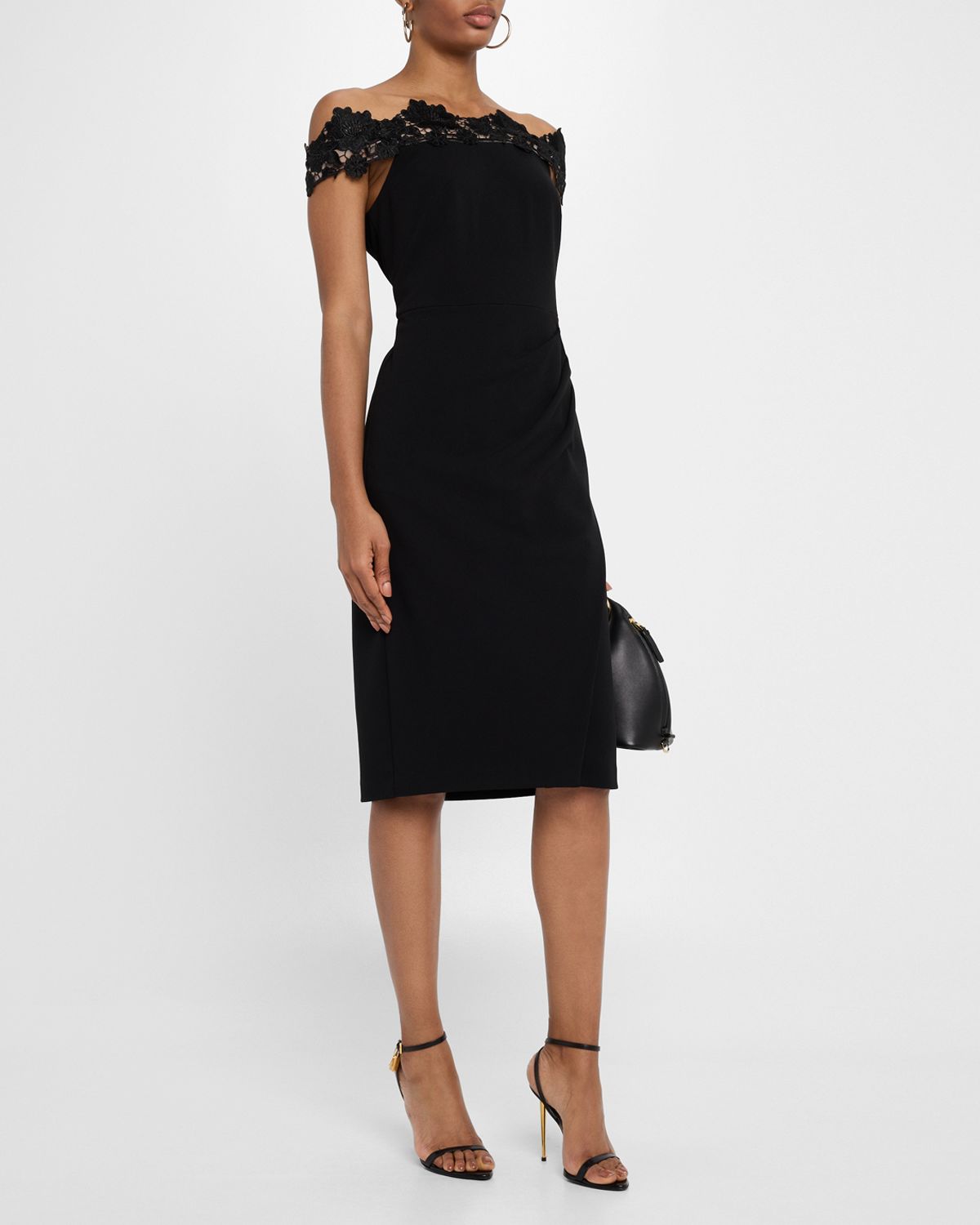 Aidan Mattox Off-Shoulder Crepe & Lace Midi Dress