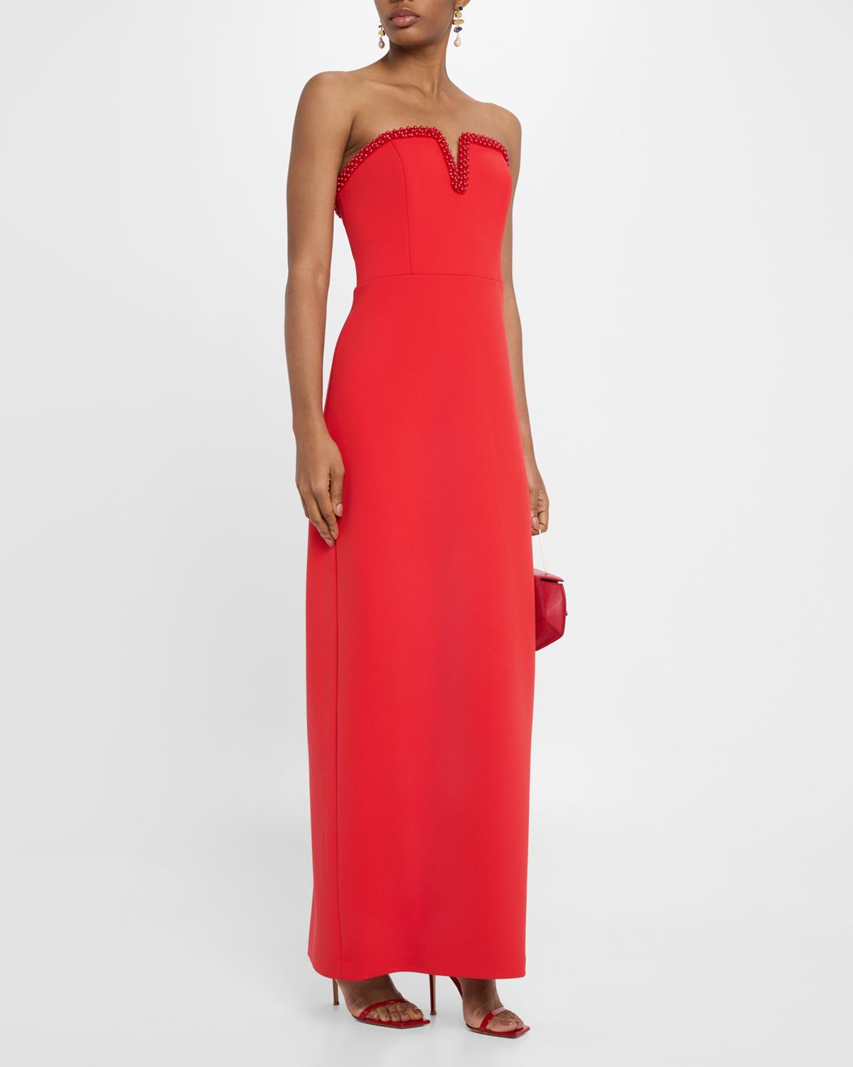 Aidan Mattox Strapless Beaded Crepe Column Gown