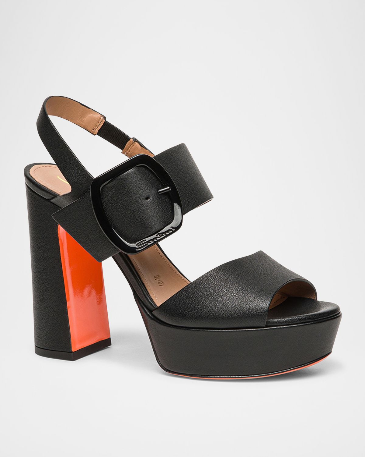 Santoni Bruxel Leather Buckle Platform Sandals