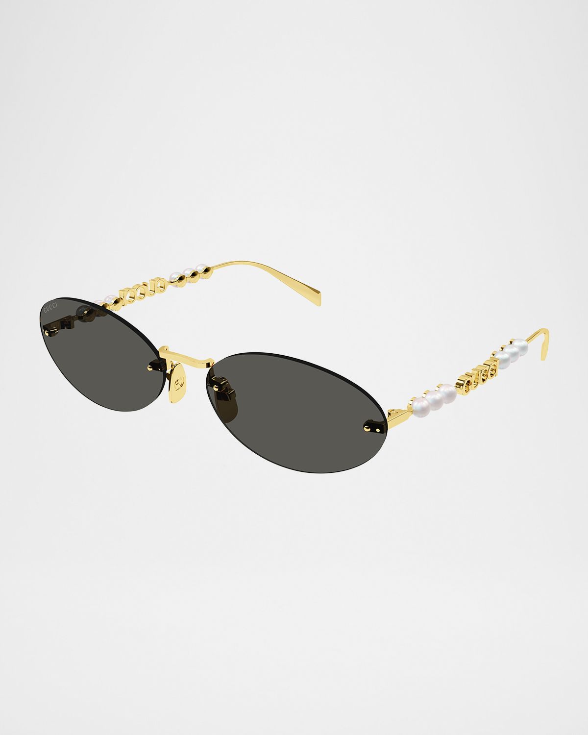 Gucci Rimless Metal Oval Sunglasses with Faux Pearls