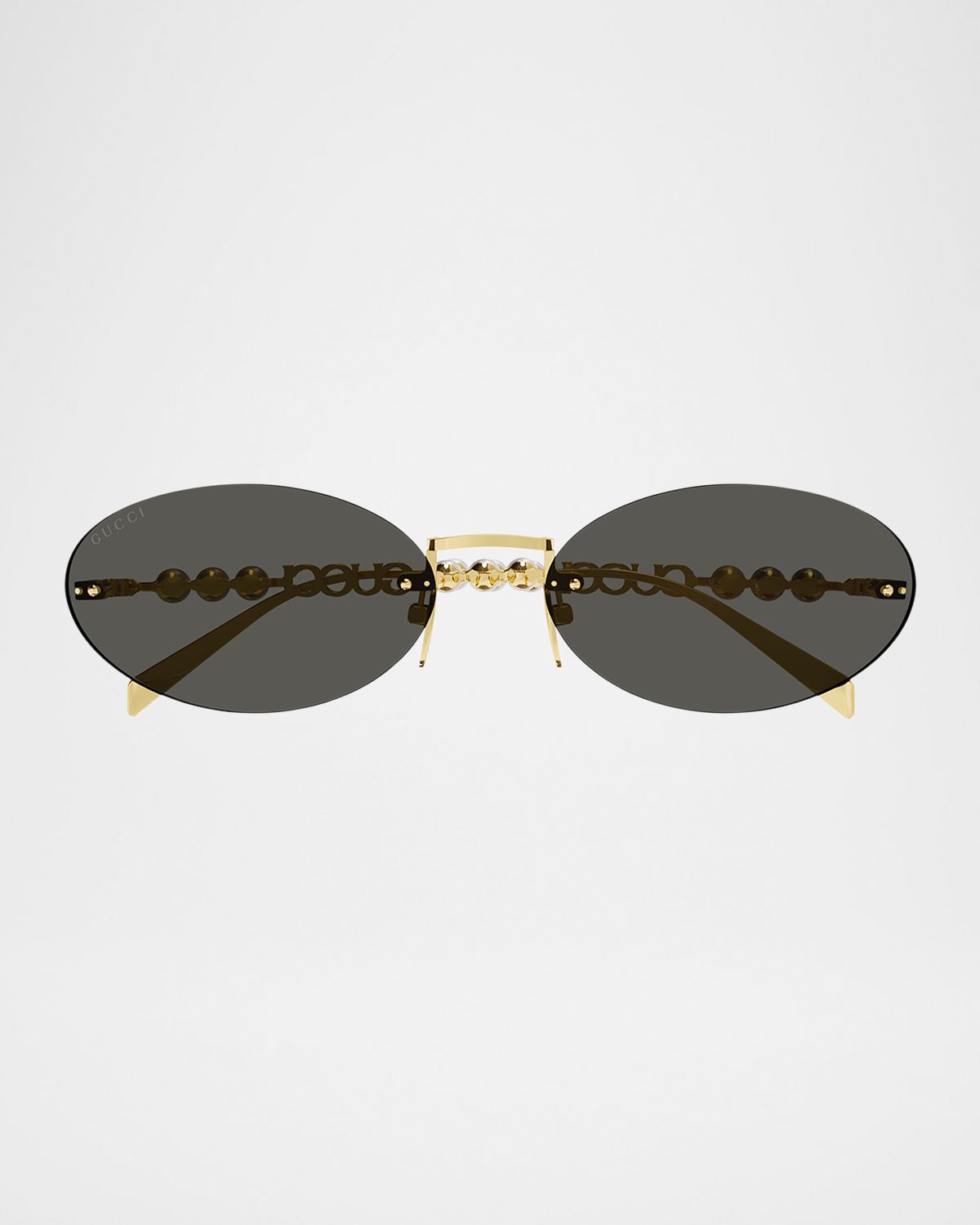 Gucci Rimless Metal Oval Sunglasses with Faux Pearls