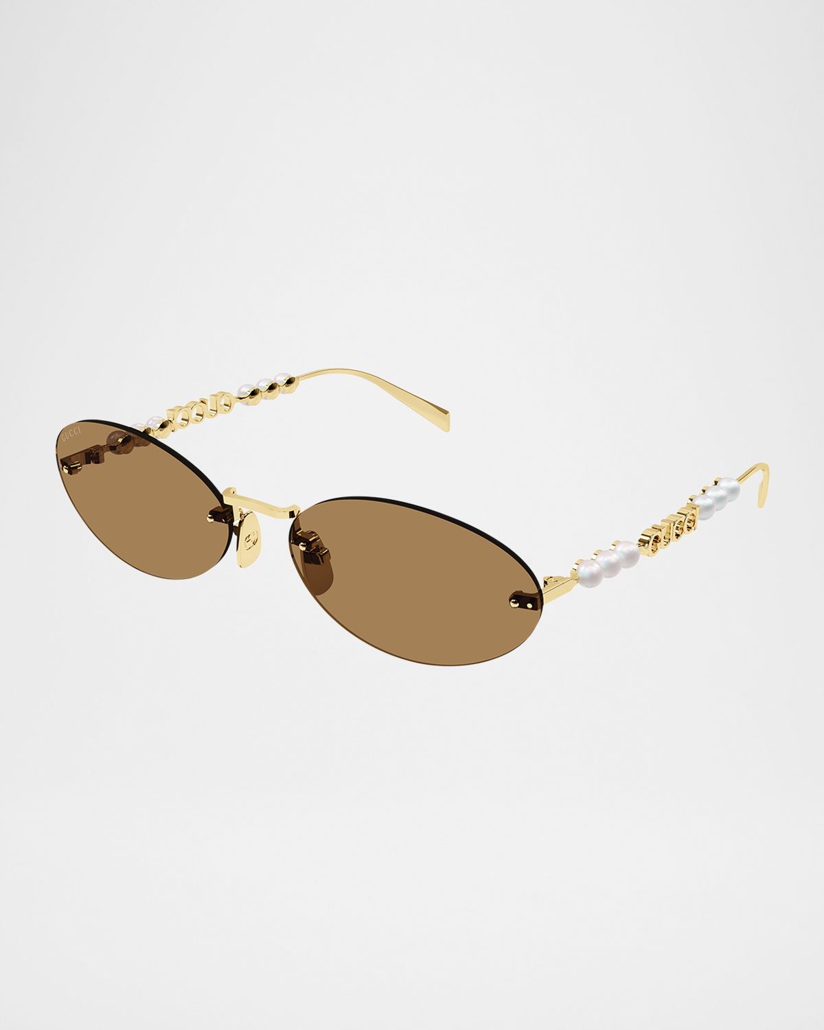 Gucci Rimless Metal Oval Sunglasses with Faux Pearls