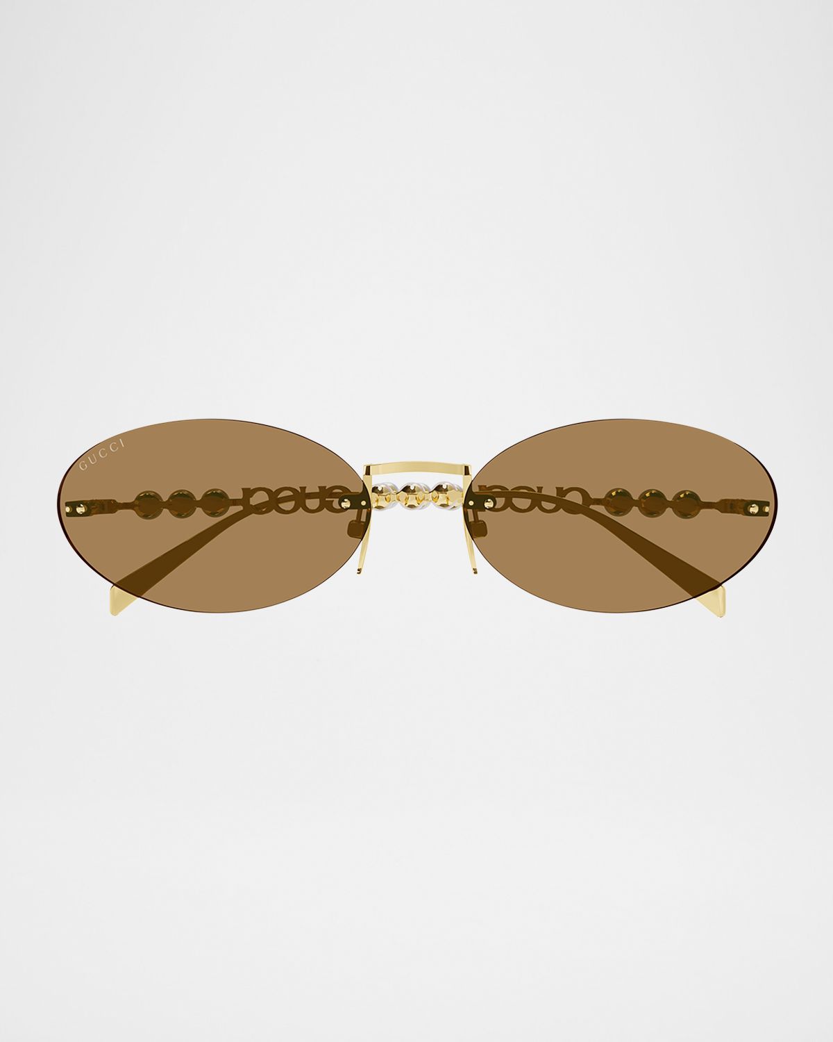 Gucci Rimless Metal Oval Sunglasses with Faux Pearls | Thumbnail 4